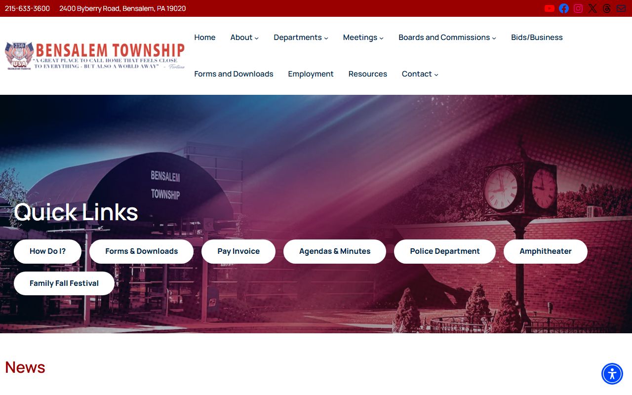 Bensalem Township government website for civil court records