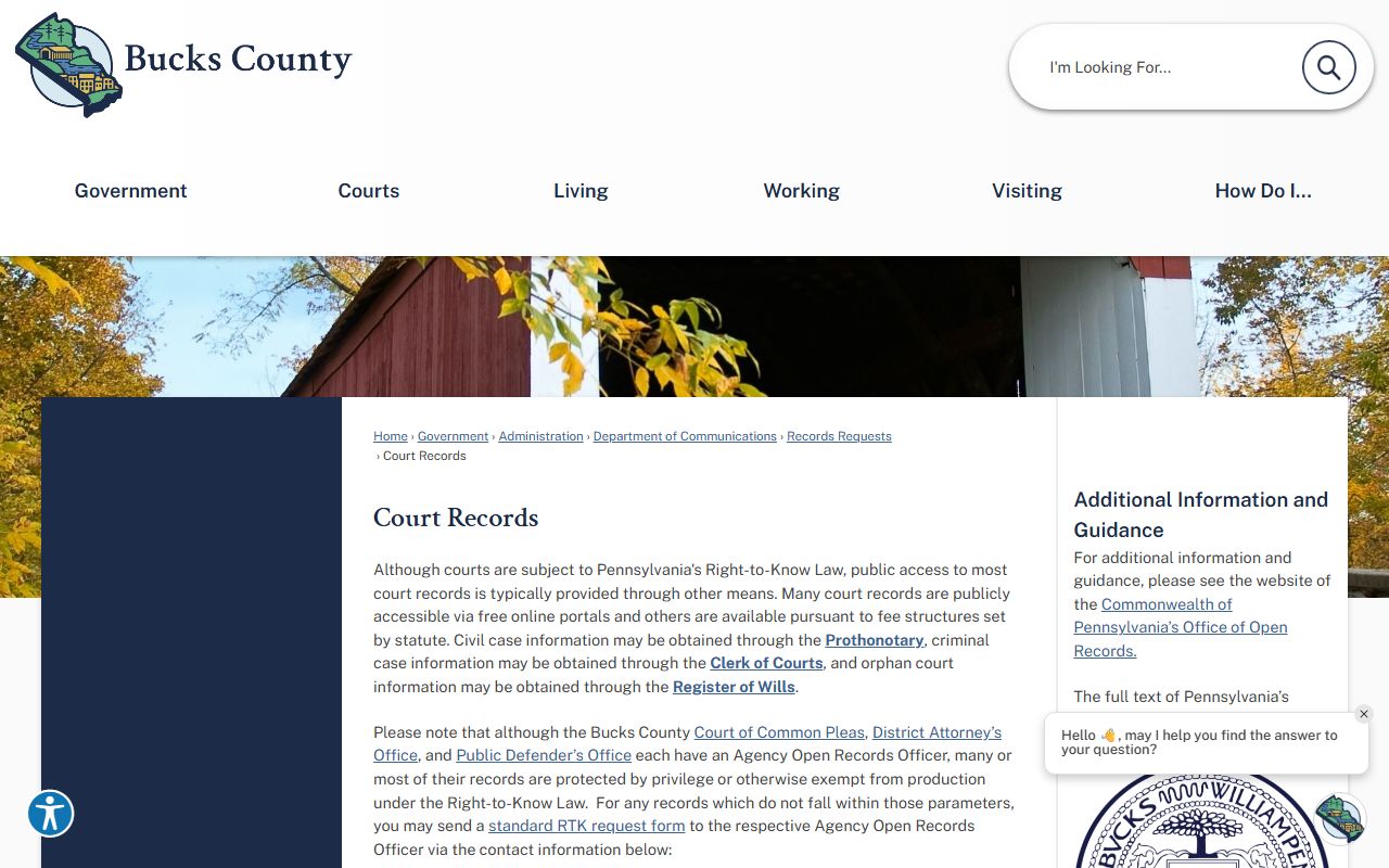 Bucks County court records portal for Levittown civil court records