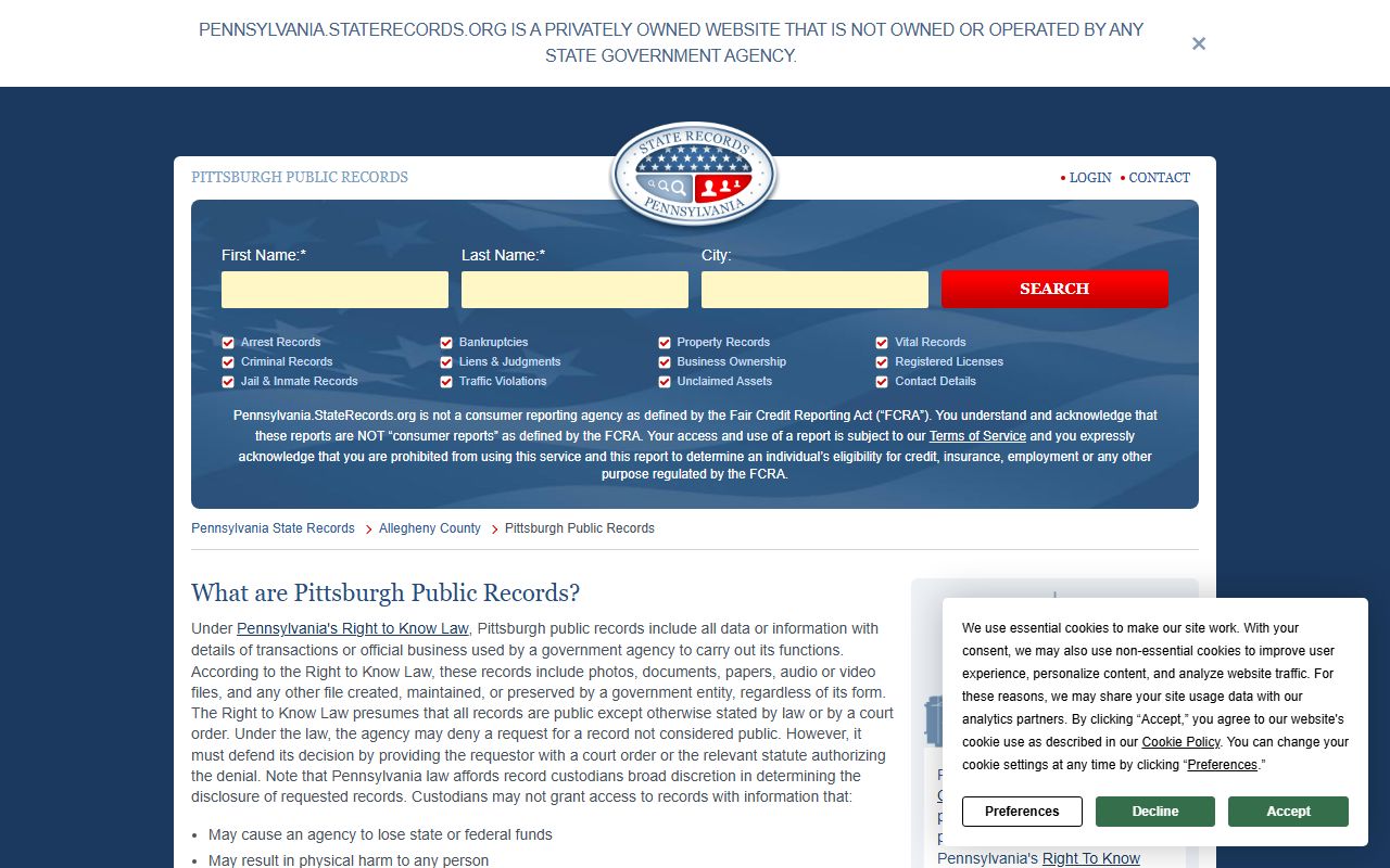 Pittsburgh public records resource for civil court records