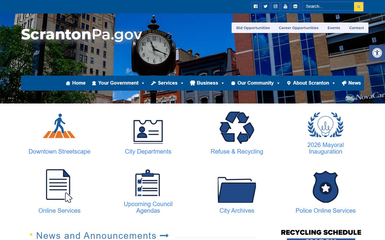 City of Scranton government website for civil court records