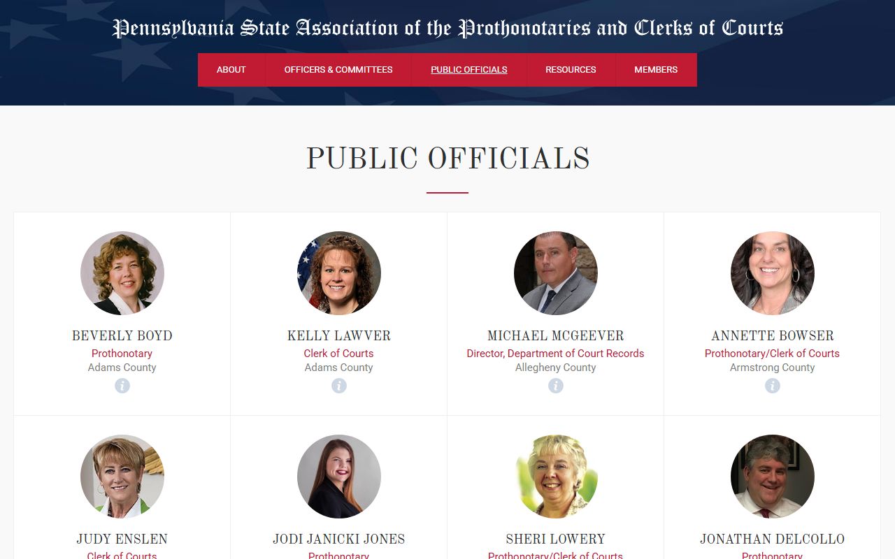 Adams County Prothonotary directory listing for civil court records