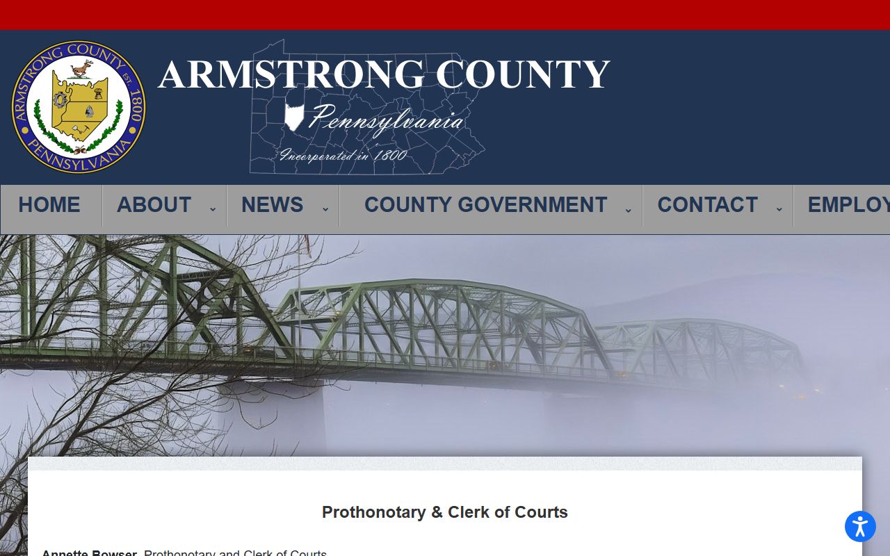Armstrong County Prothonotary office page for civil court records