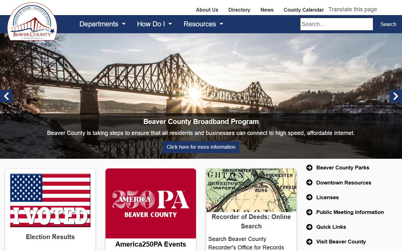 Beaver County government website for civil court records information