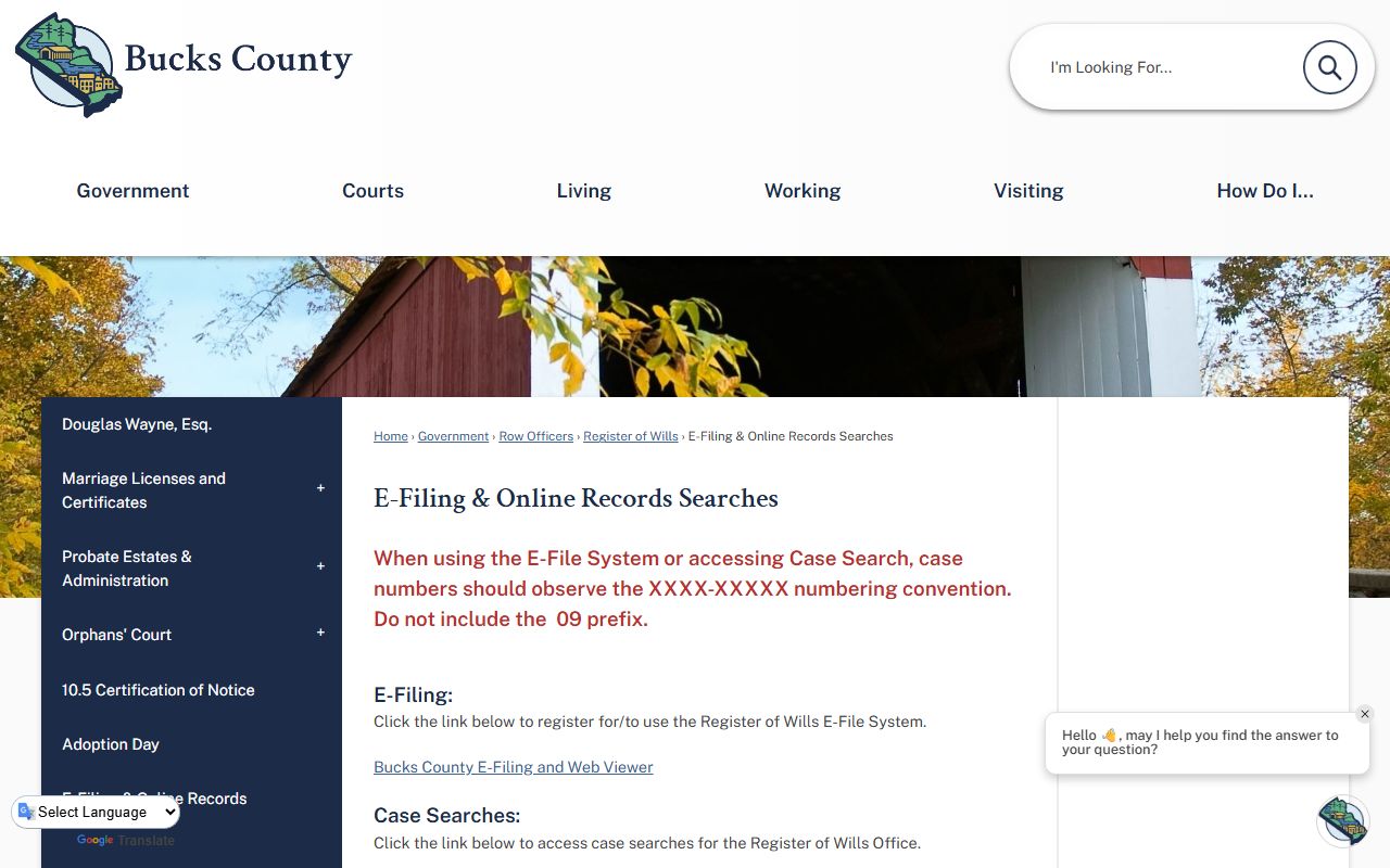 Bucks County e-filing and online civil court records search