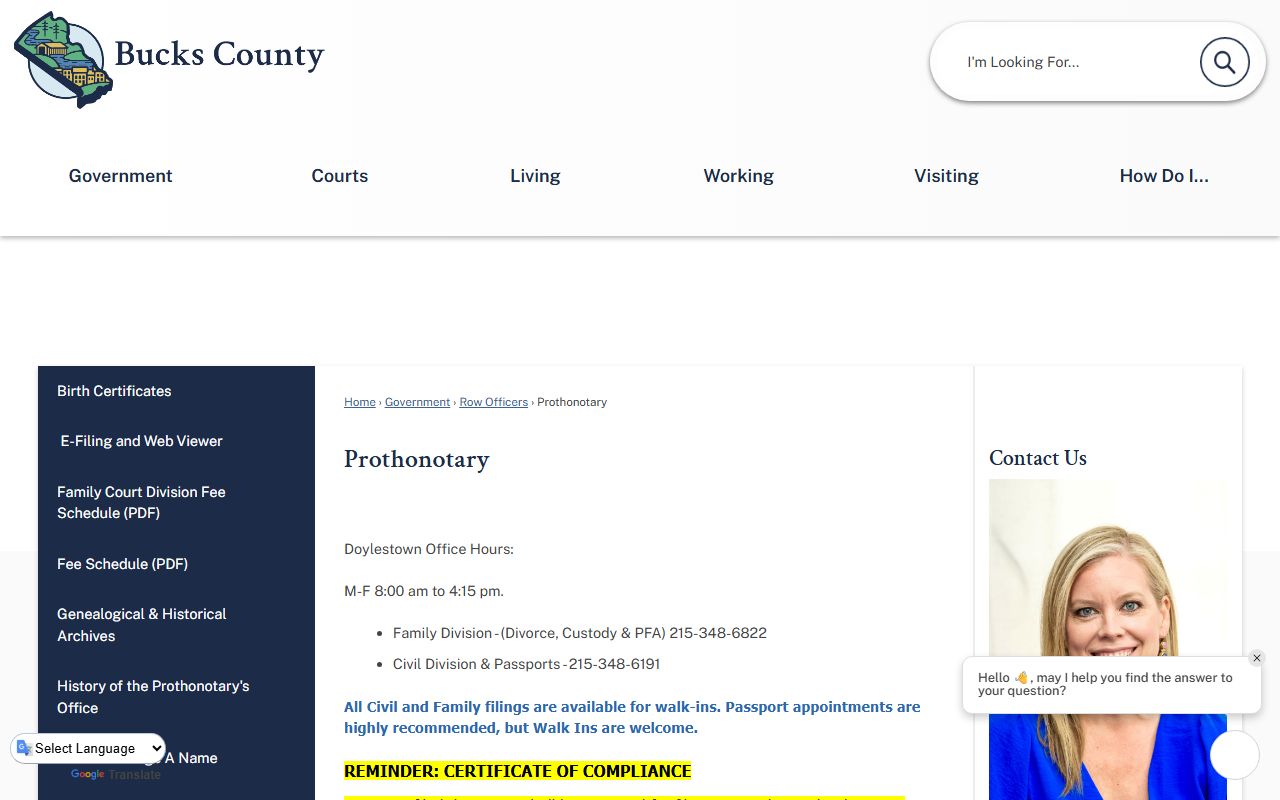 Bucks County Prothonotary office for Bensalem civil court records