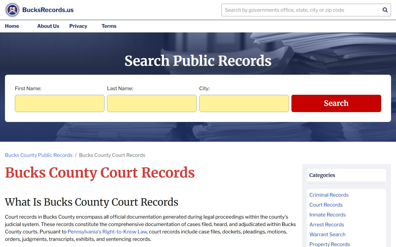 Bucks Records guide to Bucks County civil court records