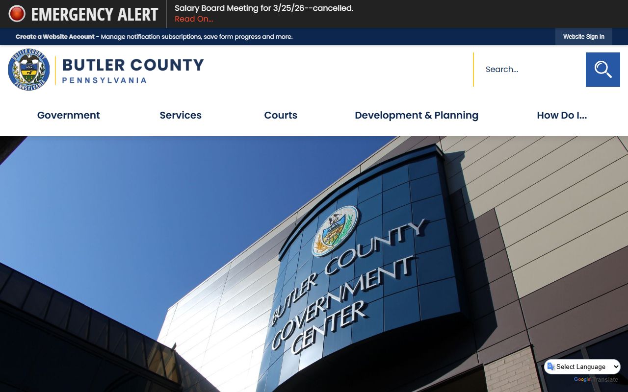 Butler County government website for civil court records and services