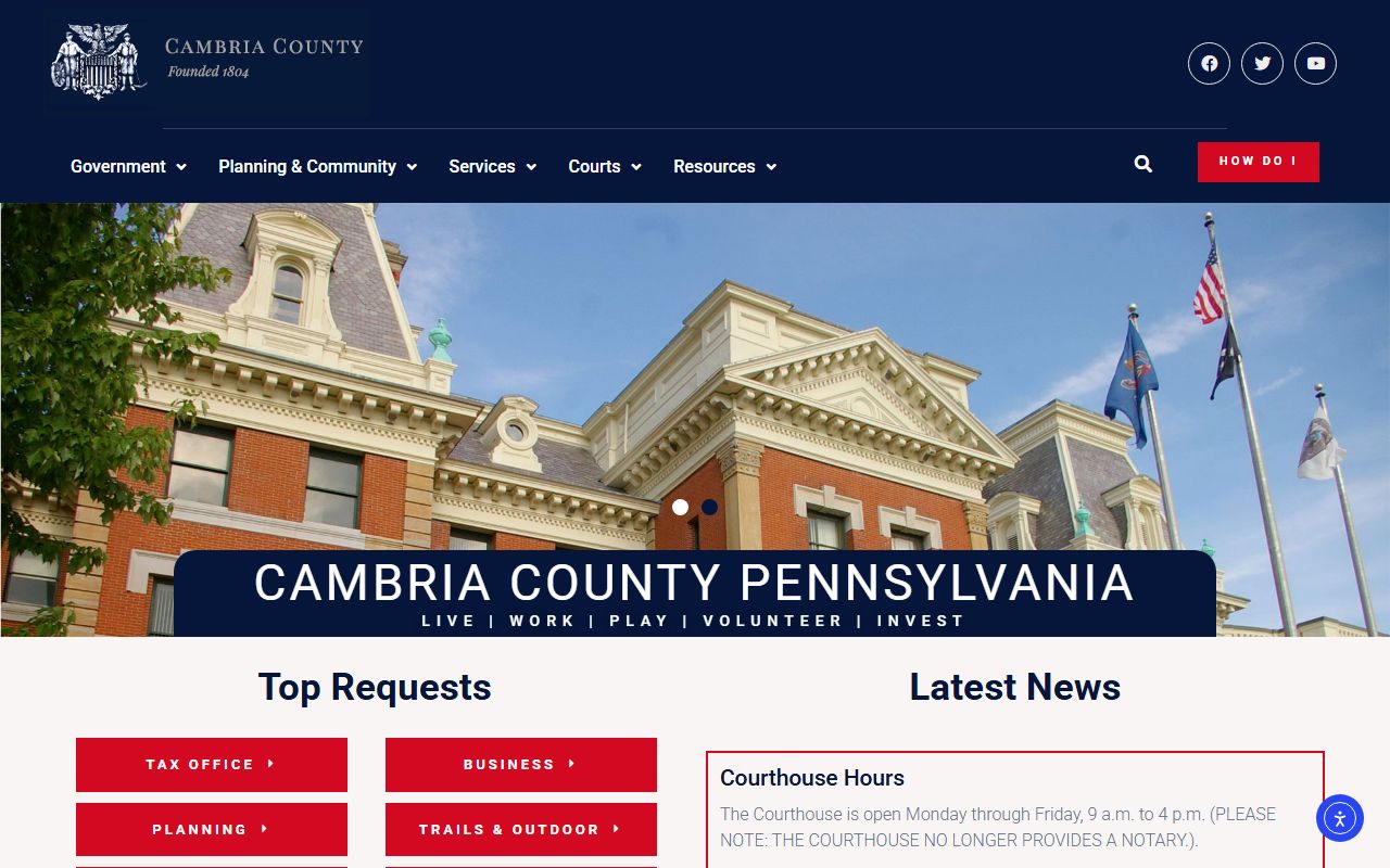 Cambria County government website for civil court records access