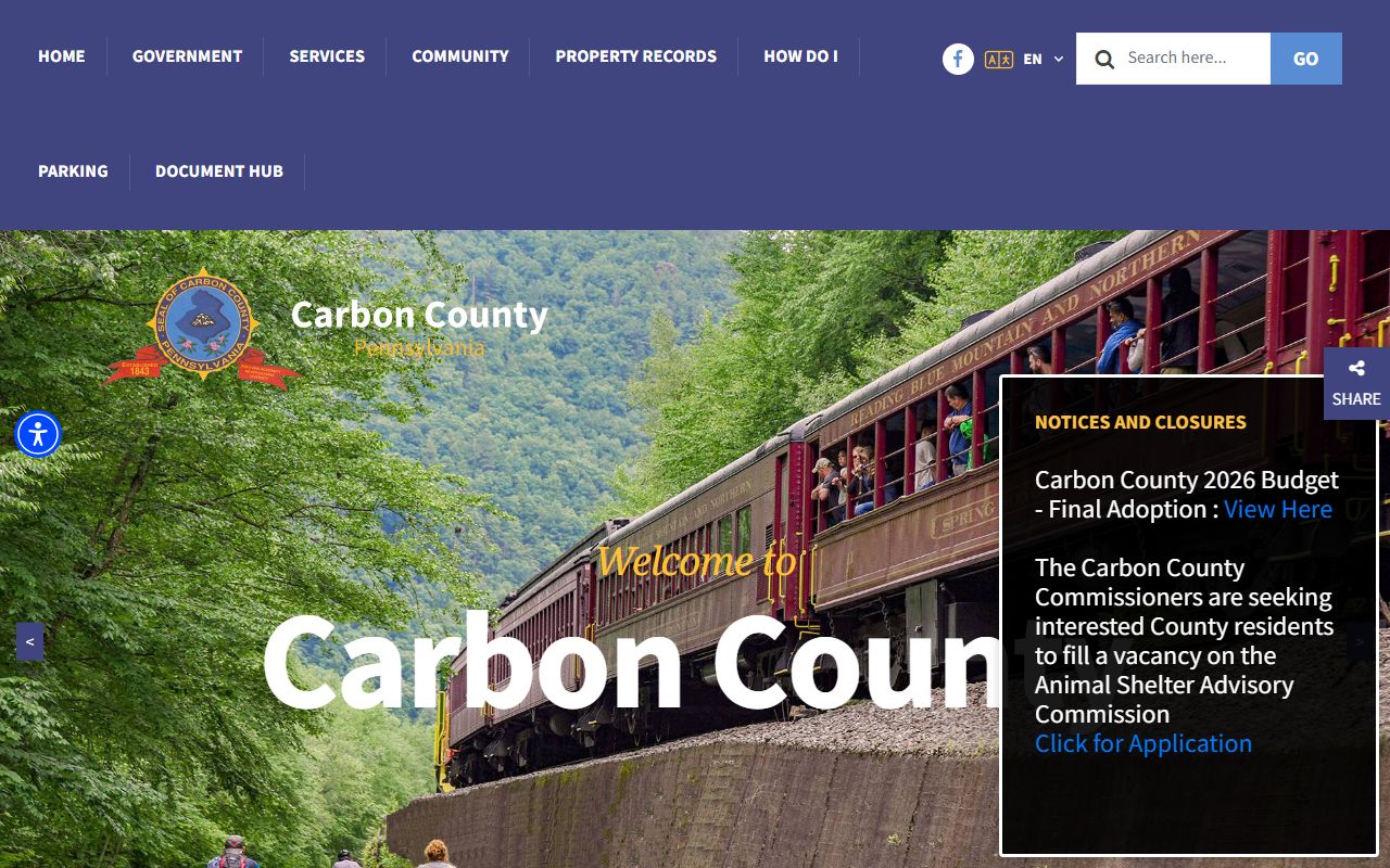 Carbon County government website for civil court records and county services