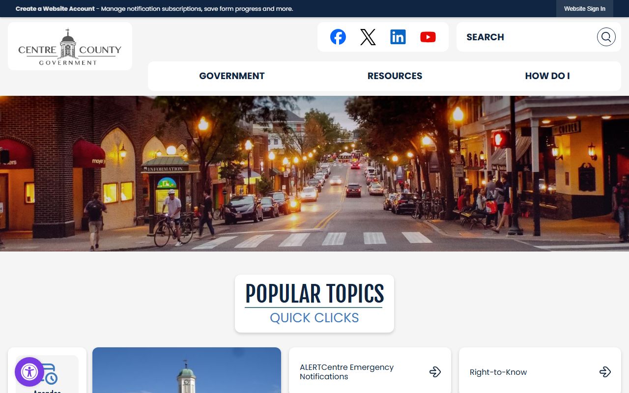 Centre County government website for civil court records and services