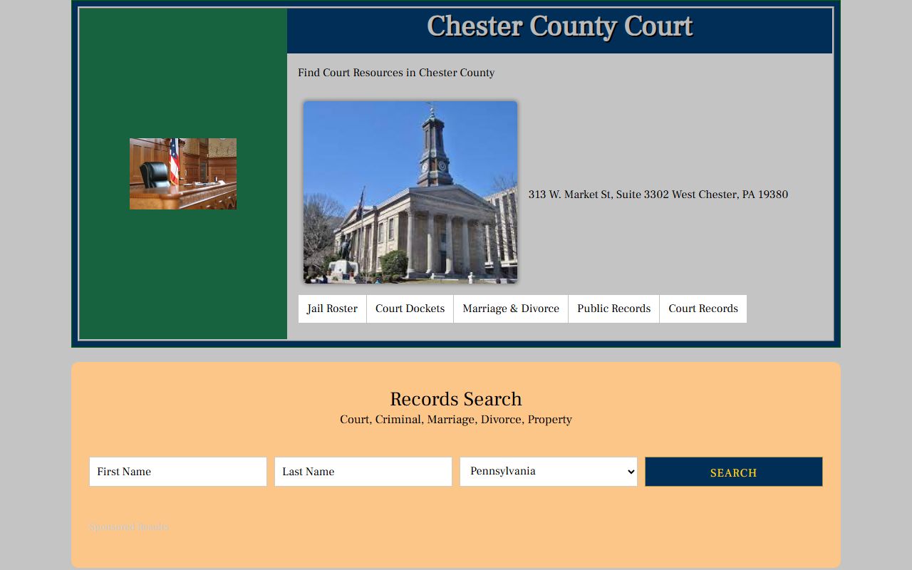 Chester County Court website for civil court records and case information