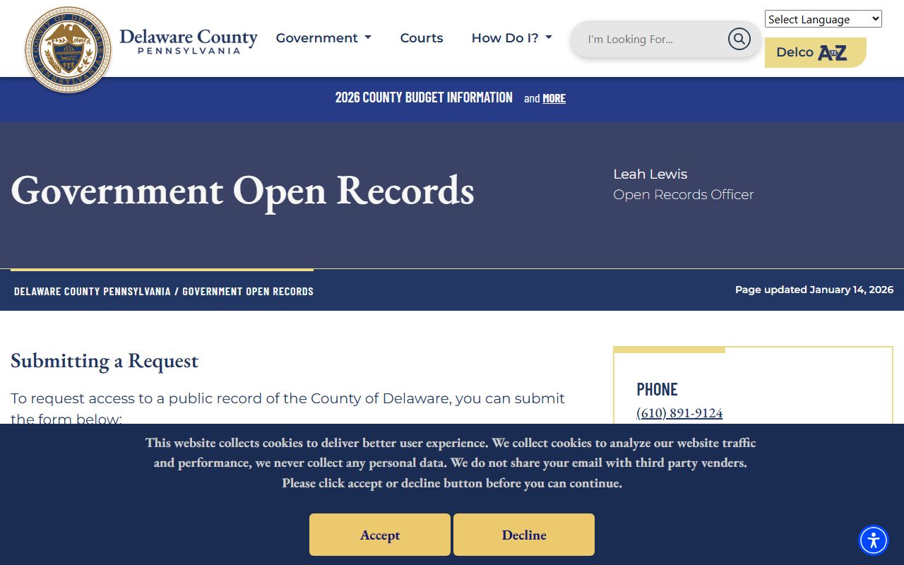 Delaware County open records portal for civil court records