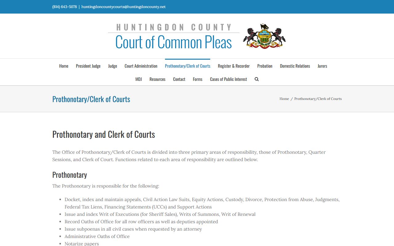Huntingdon County Prothonotary office for civil court records access