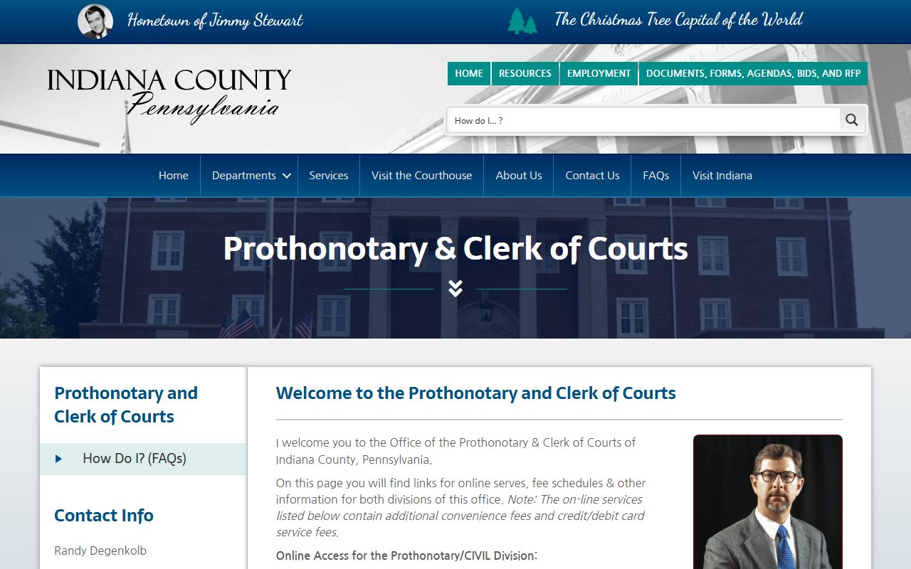 Indiana County Prothonotary office for civil court records