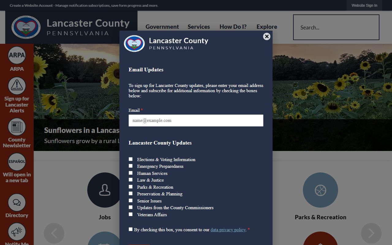 Lancaster County government website with court information