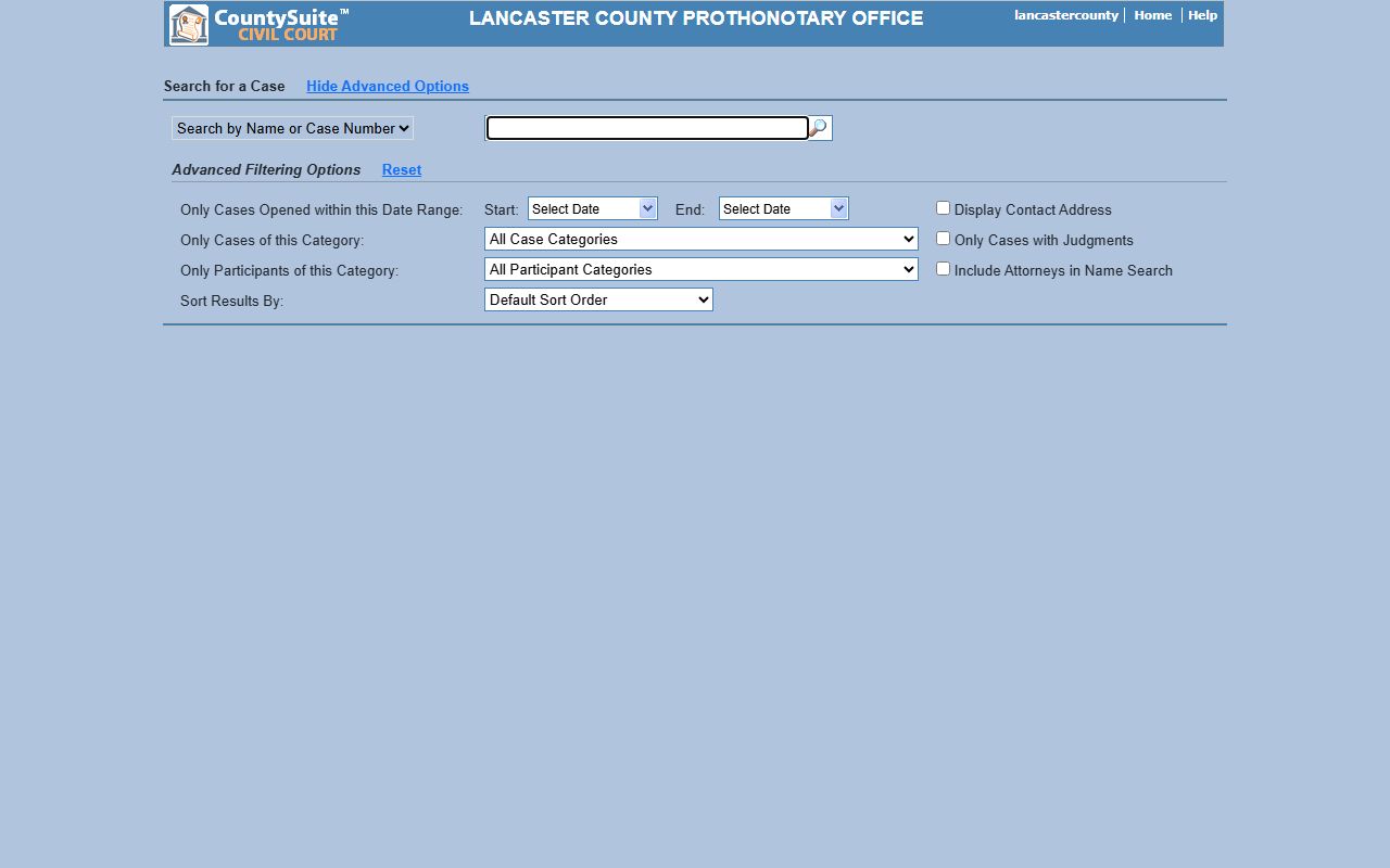 Lancaster County Prothonotary office page for civil court records