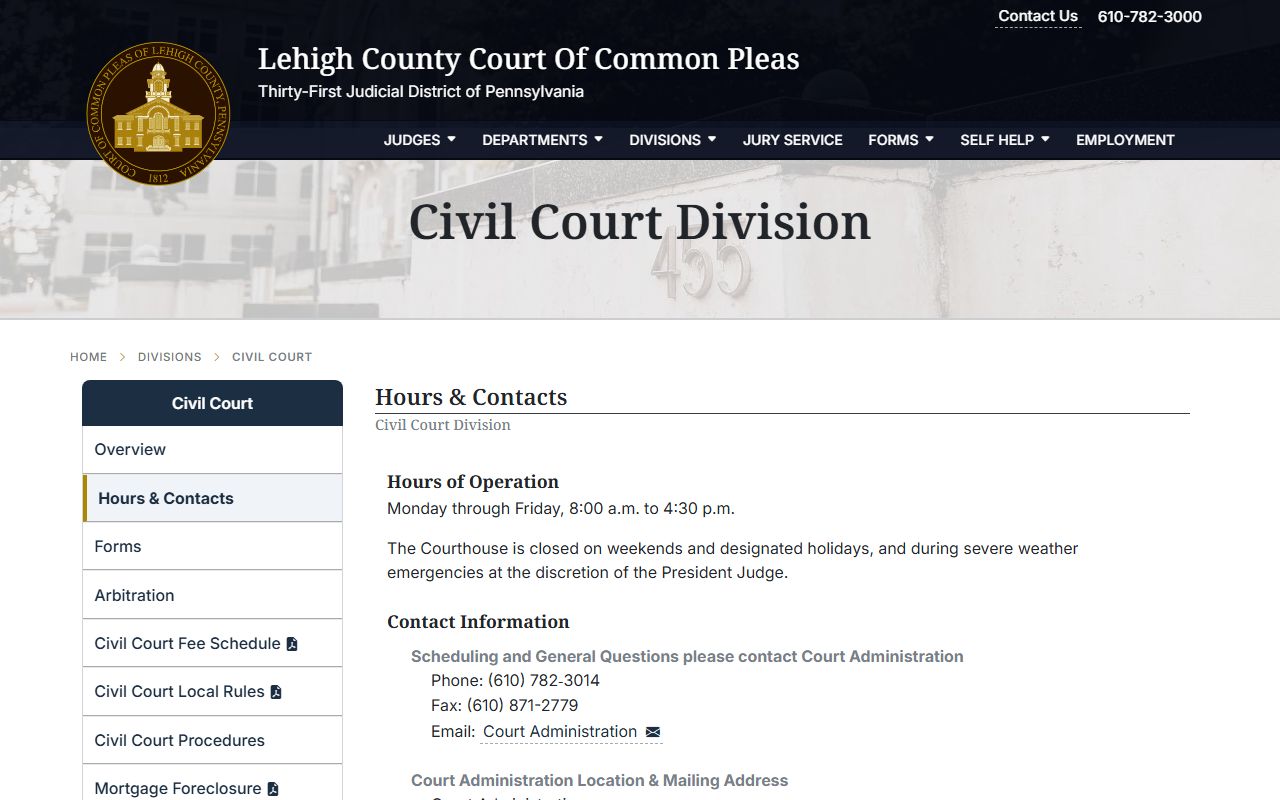 Lehigh County civil court page for civil court records