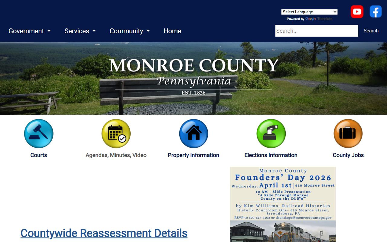 Monroe County government website for civil court records and public services