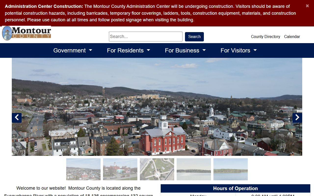 Montour County government website for civil court records information