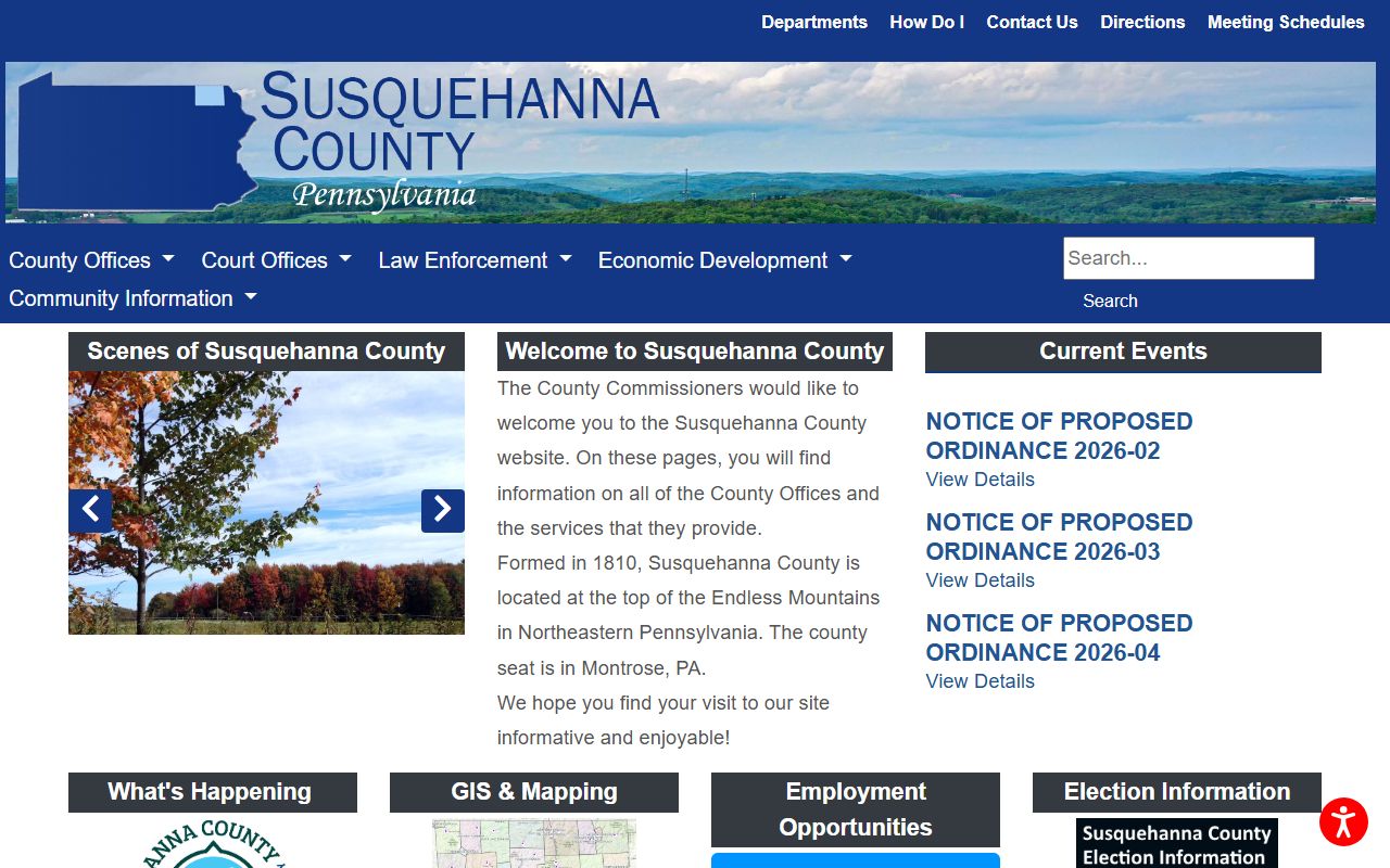 Susquehanna County government website for civil court records