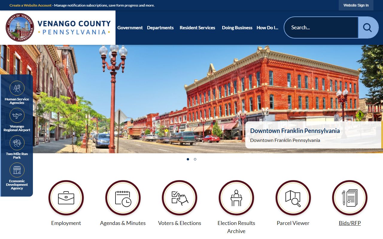 Venango County government website for civil court records