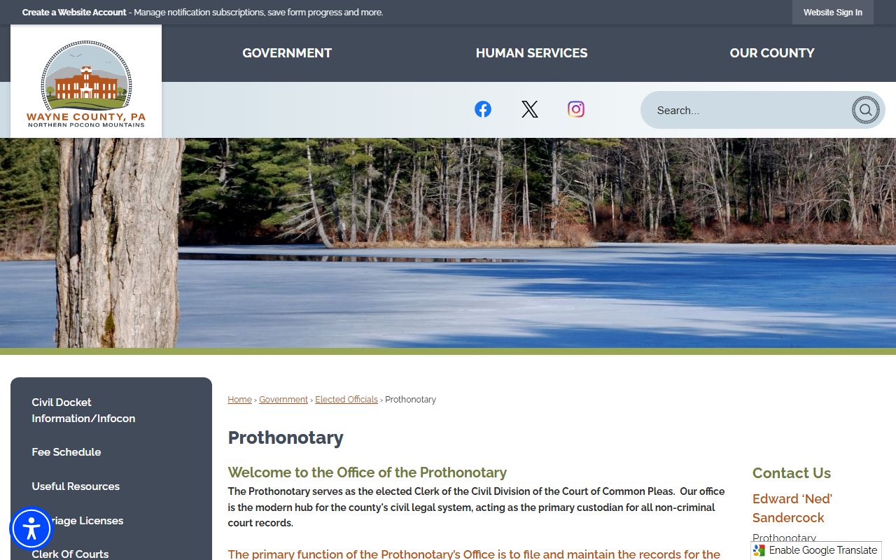 Wayne County Prothonotary office page for civil court records