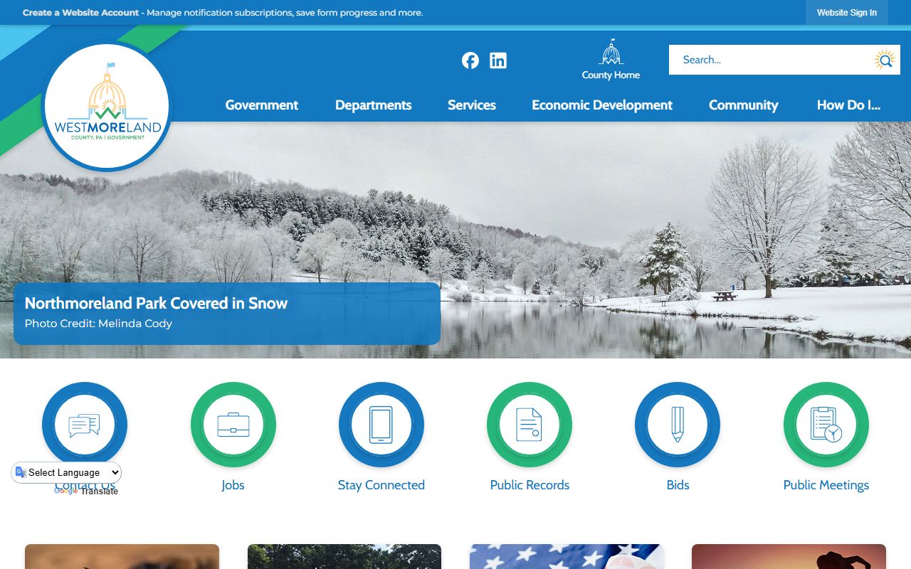 Westmoreland County government website for civil court records