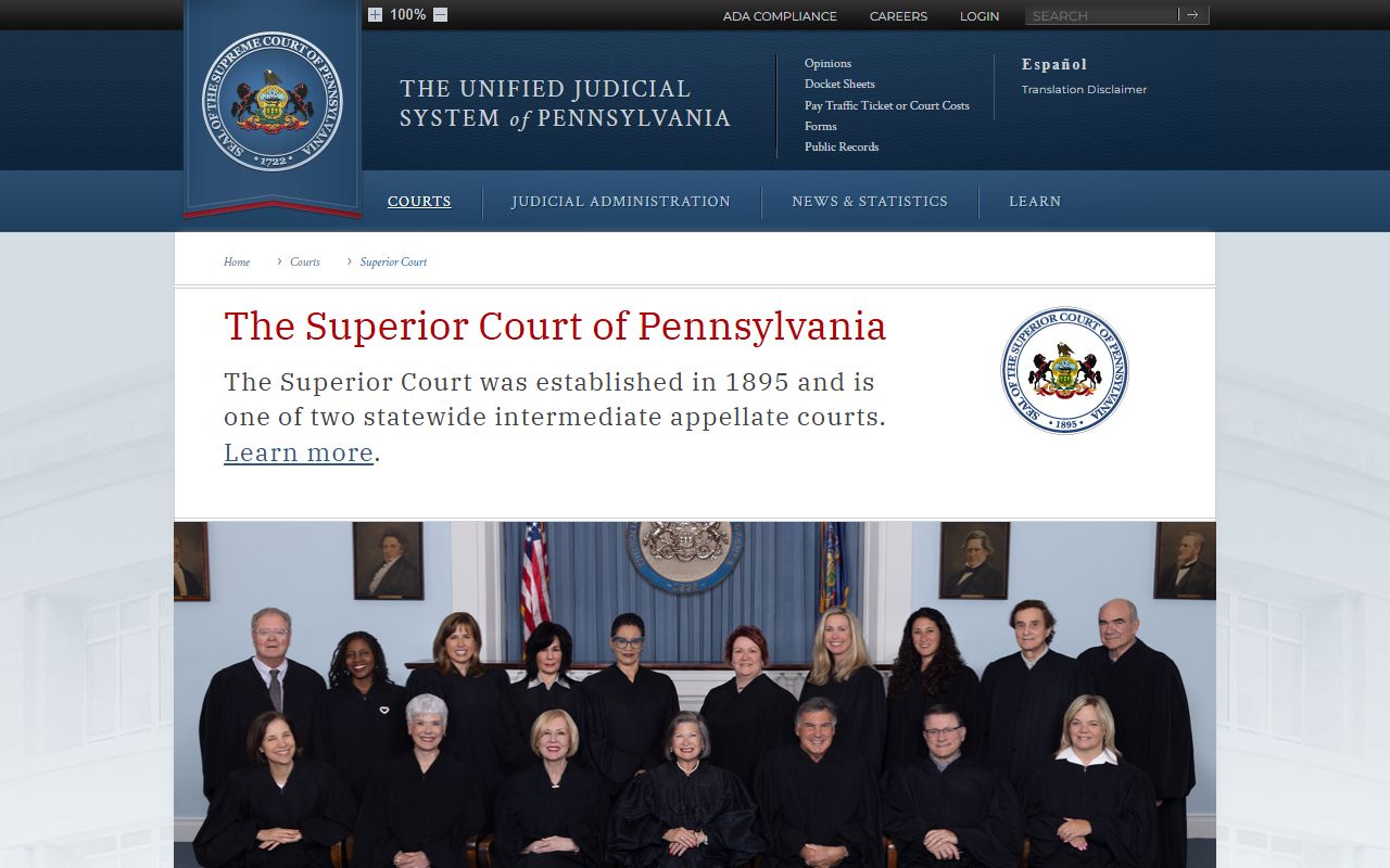Pennsylvania Superior Court page for civil court records and appeals