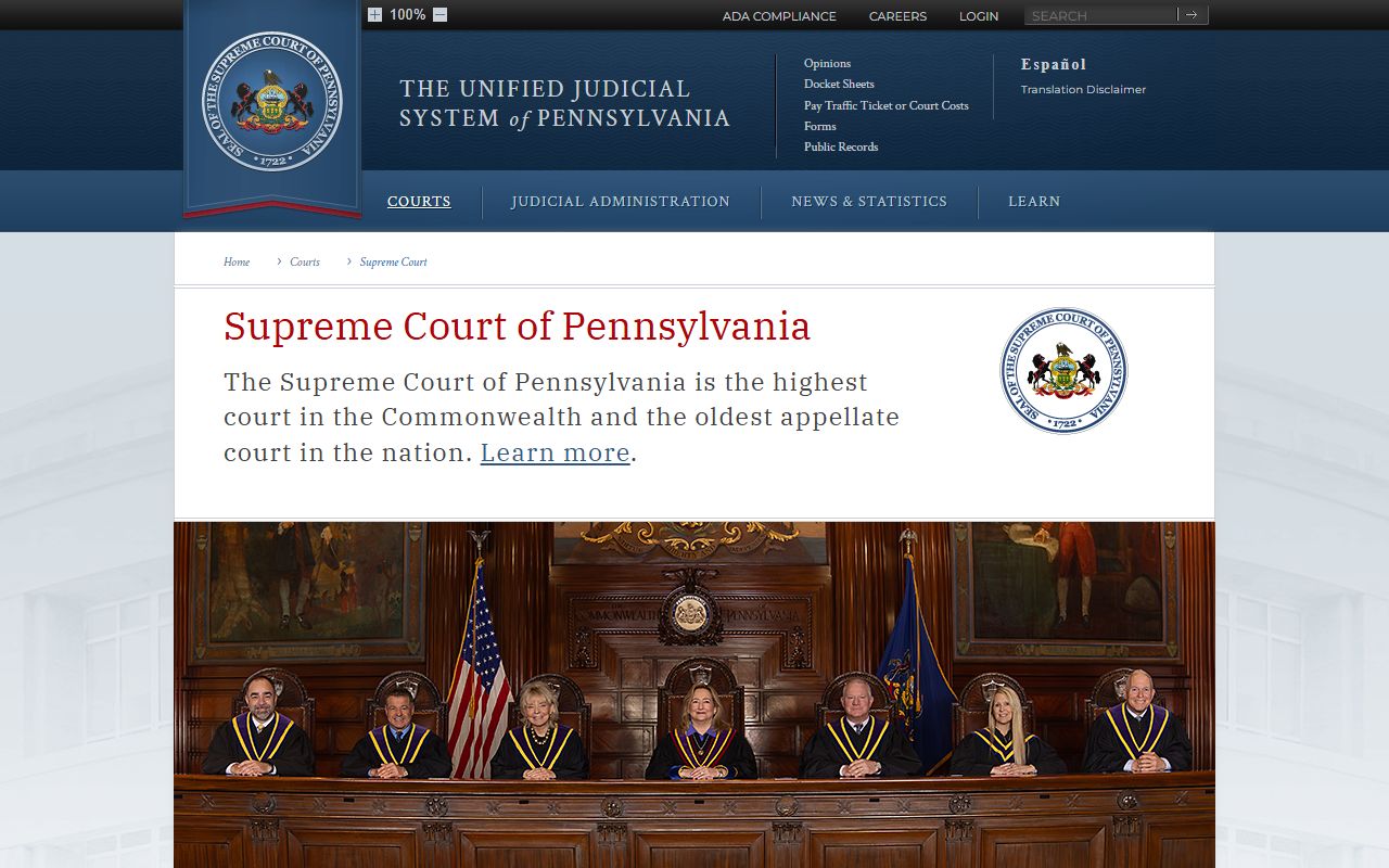 Pennsylvania Supreme Court page for civil court records